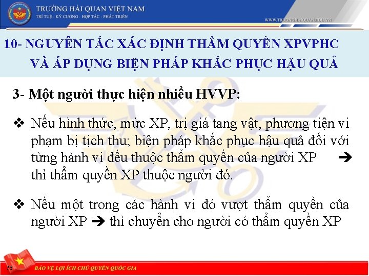 10 - NGUYÊN TẮC XÁC ĐỊNH THẨM QUYỀN XPVPHC VÀ ÁP DỤNG BIỆN PHÁP