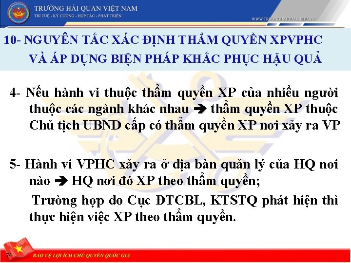 10 - NGUYÊN TẮC XÁC ĐỊNH THẨM QUYỀN XPVPHC VÀ ÁP DỤNG BIỆN PHÁP