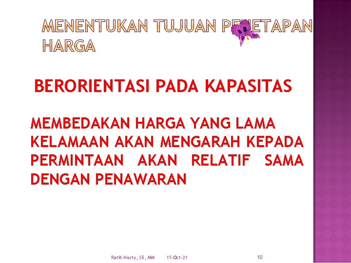 BERORIENTASI PADA KAPASITAS MEMBEDAKAN HARGA YANG LAMA KELAMAAN AKAN MENGARAH KEPADA PERMINTAAN AKAN RELATIF