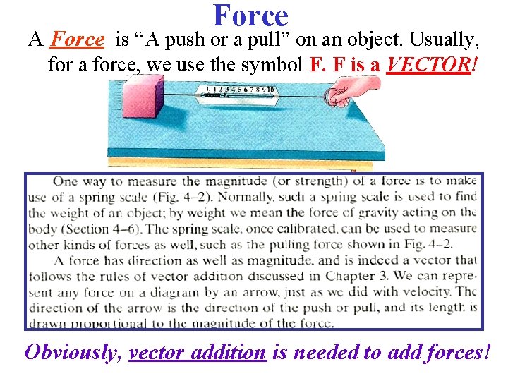 Force A Force is “A push or a pull” on an object. Usually, for