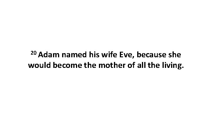 20 Adam named his wife Eve, because she would become the mother of all