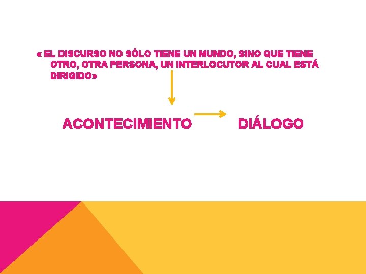  « EL DISCURSO NO SÓLO TIENE UN MUNDO, SINO QUE TIENE OTRO, OTRA