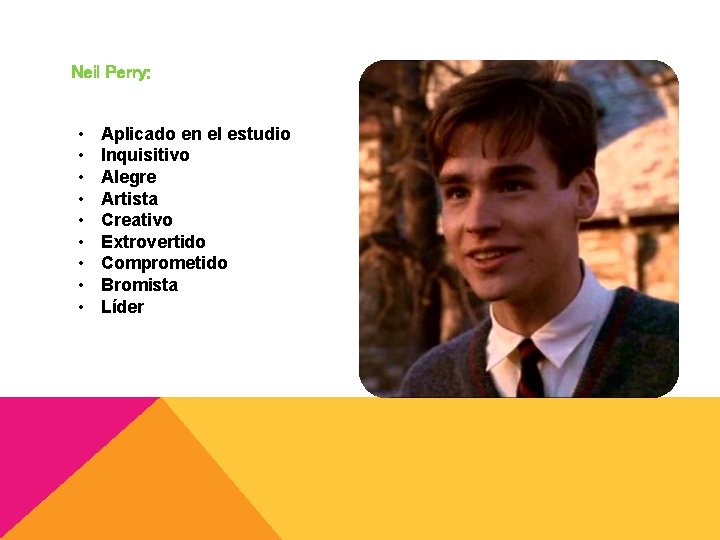 Neil Perry: • • • Aplicado en el estudio Inquisitivo Alegre Artista Creativo Extrovertido