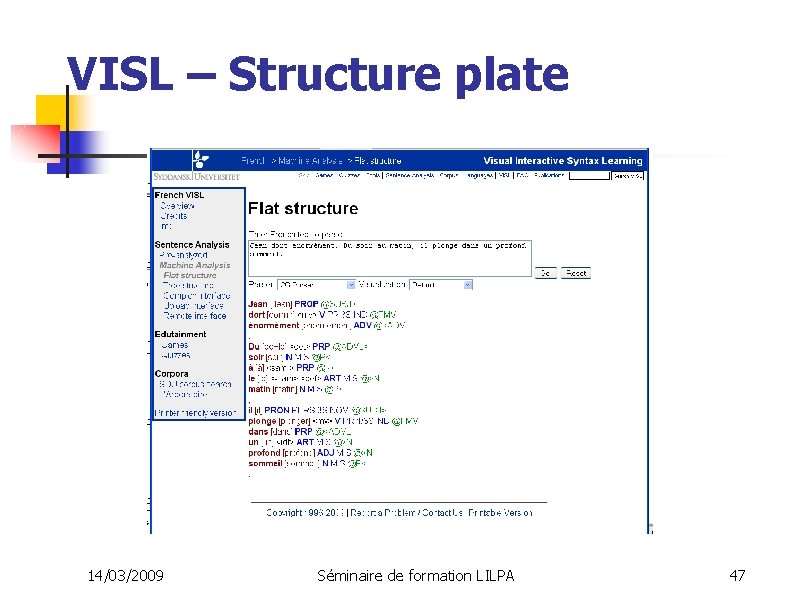 VISL – Structure plate 14/03/2009 Séminaire de formation LILPA 47 