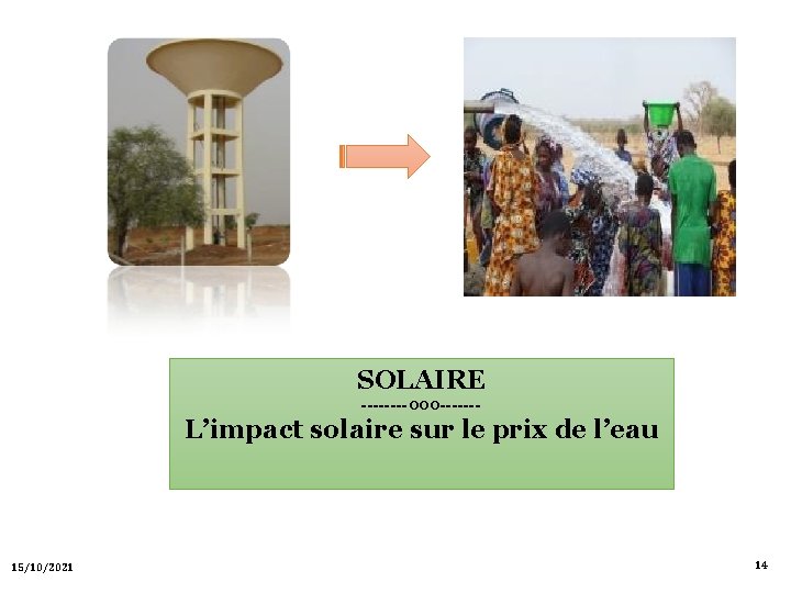 SOLAIRE ----000 ------- L’impact solaire sur le prix de l’eau 15/10/2021 14 