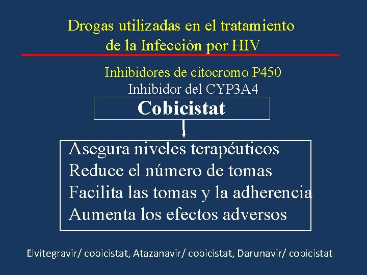 Drogas utilizadas en el tratamiento de la Infección por HIV Inhibidores de citocromo P