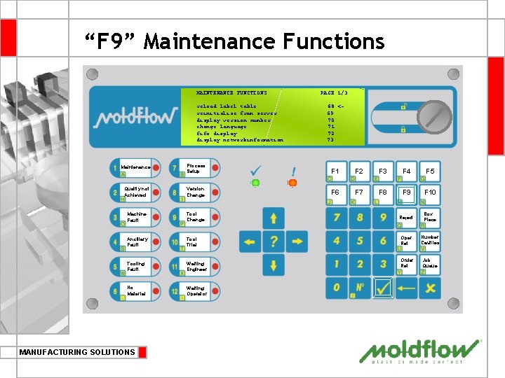 “F 9” Maintenance Functions MAINTENANCE FUNCTIONS reload label table reinitialise from server display version