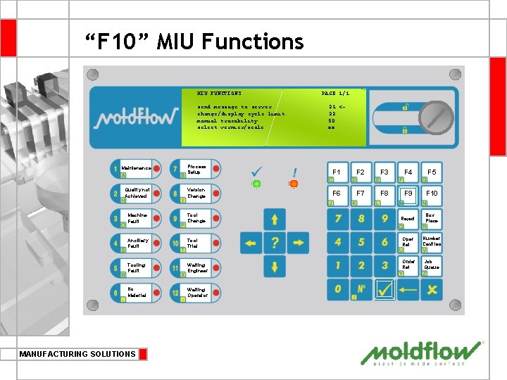 “F 10” MIU Functions MIU FUNCTIONS send message to server change/display cycle limit manual