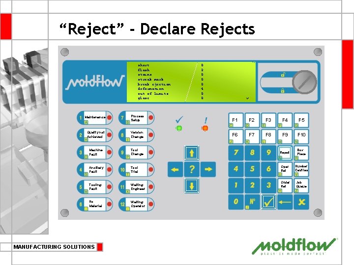 “Reject” - Declare Rejects short flash stains streak mark break ejection deformation out of