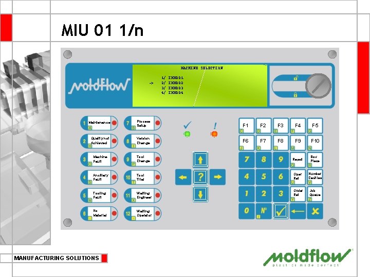 MIU 01 1/n MACHINE SELECTION -> 1/ 2/ 3/ 4/ IMM 001 IMM 002