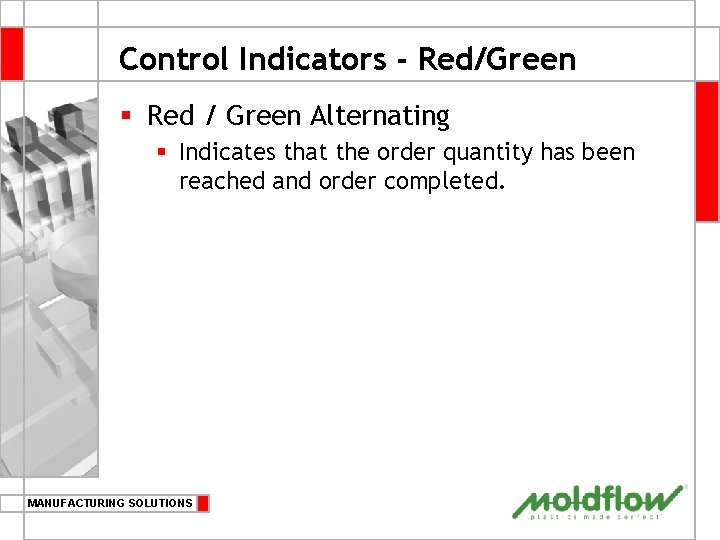Control Indicators - Red/Green § Red / Green Alternating § Indicates that the order