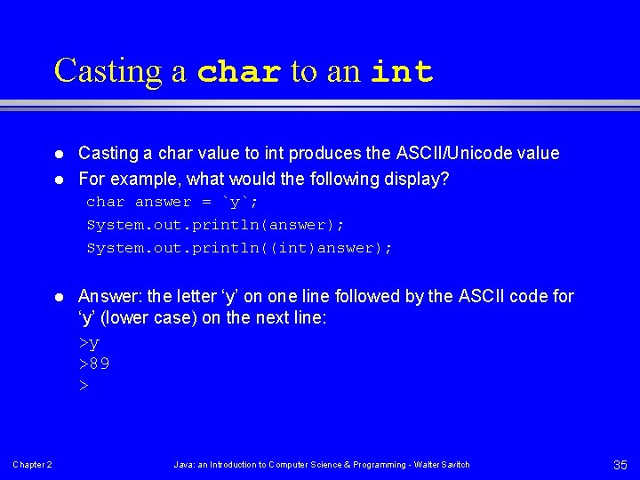 Casting a char to an int l l Casting a char value to int