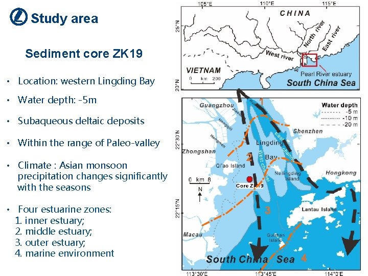 Study area Sediment core ZK 19 • Location: western Lingding Bay • Water depth: