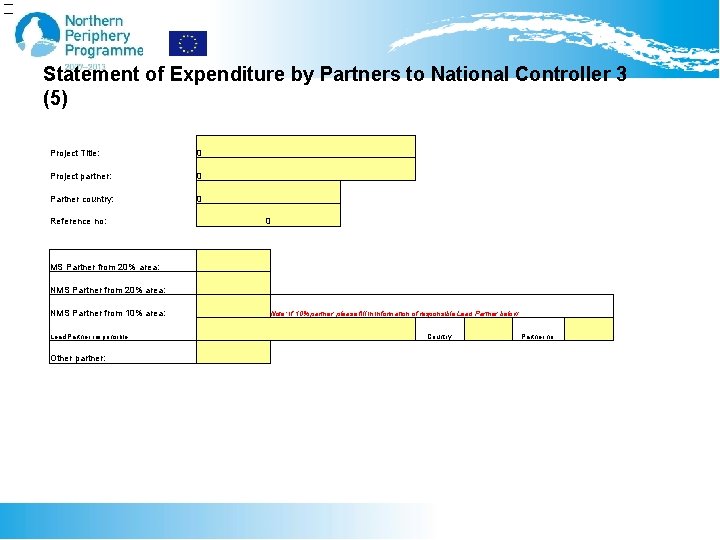 Statement of Expenditure by Partners to National Controller 3 (5) Project Title: 0 Project