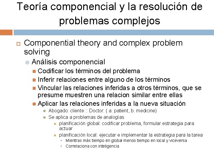 Teoría componencial y la resolución de problemas complejos Componential theory and complex problem solving