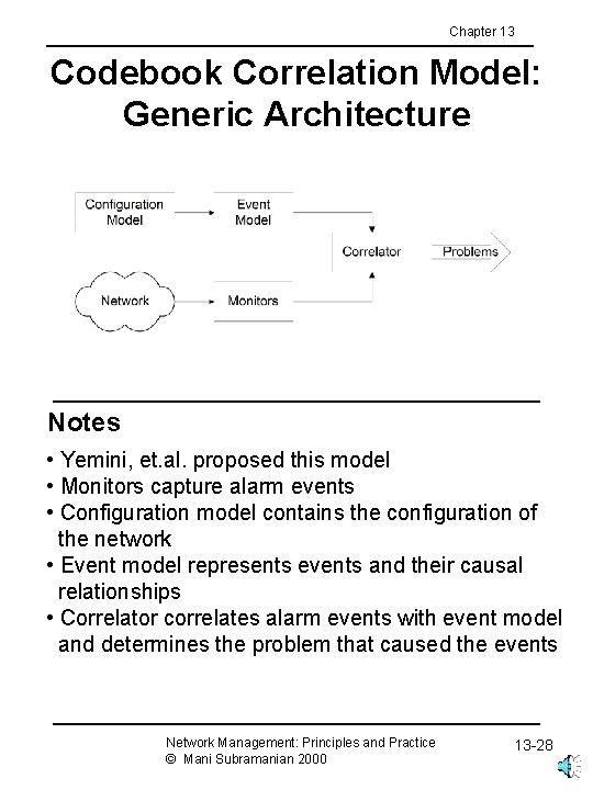 Chapter 13 Codebook Correlation Model: Generic Architecture Notes • Yemini, et. al. proposed this