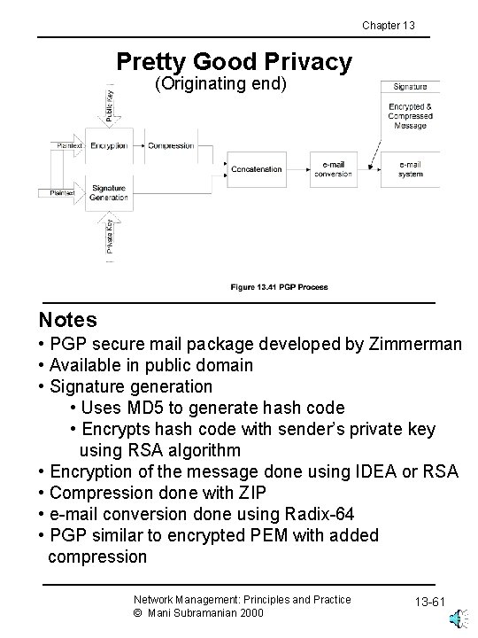 Chapter 13 Pretty Good Privacy (Originating end) Notes • PGP secure mail package developed
