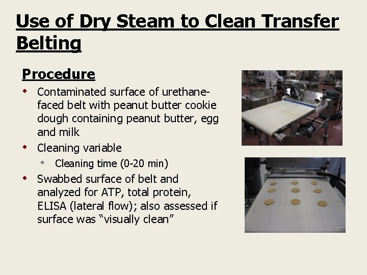 Use of Dry Steam to Clean Transfer Belting Procedure • Contaminated surface of urethane-