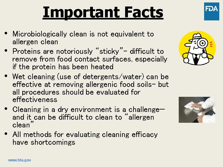 Important Facts • • • Microbiologically clean is not equivalent to allergen clean Proteins