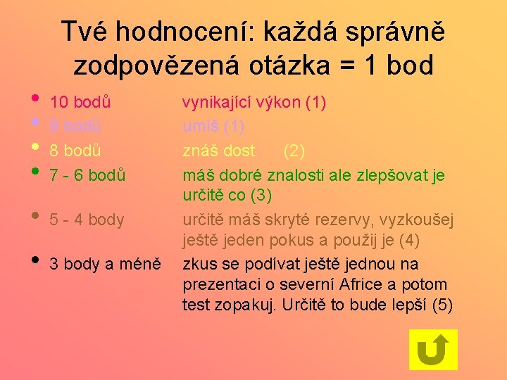 Tvé hodnocení: každá správně zodpovězená otázka = 1 bod • • 10 bodů 9
