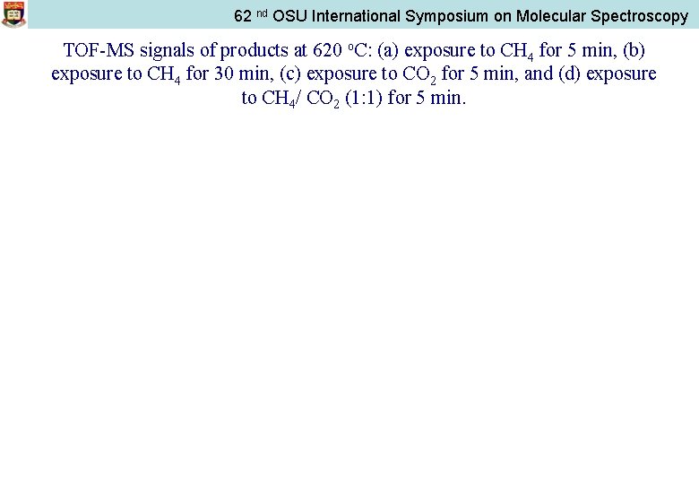 62 nd OSU International Symposium on Molecular Spectroscopy TOF-MS signals of products at 620