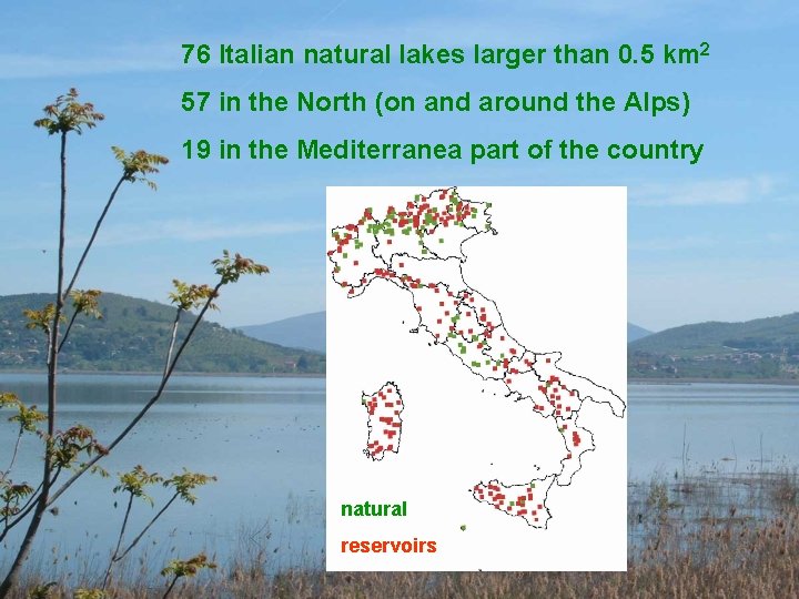 76 Italian natural lakes larger than 0. 5 km 2 57 in the North