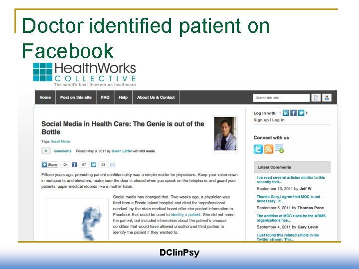 Doctor identified patient on Facebook DClin. Psy 