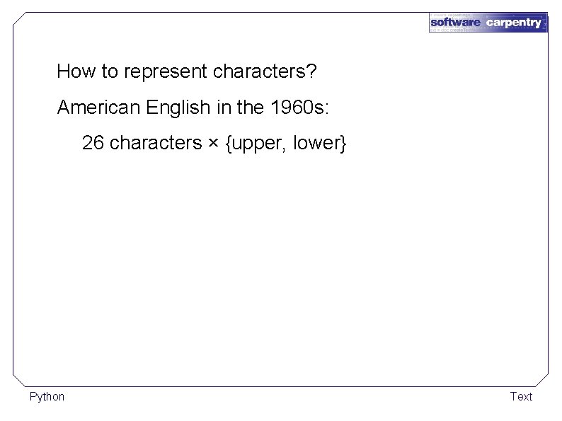 How to represent characters? American English in the 1960 s: 26 characters × {upper,