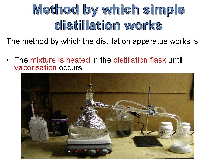 Method by which simple distillation works The method by which the distillation apparatus works