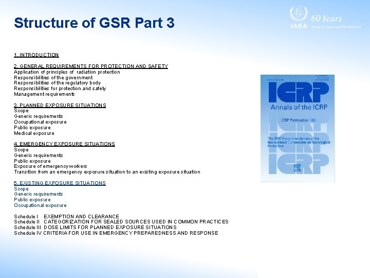 Structure of GSR Part 3 1. INTRODUCTION 2. GENERAL REQUIREMENTS FOR PROTECTION AND SAFETY