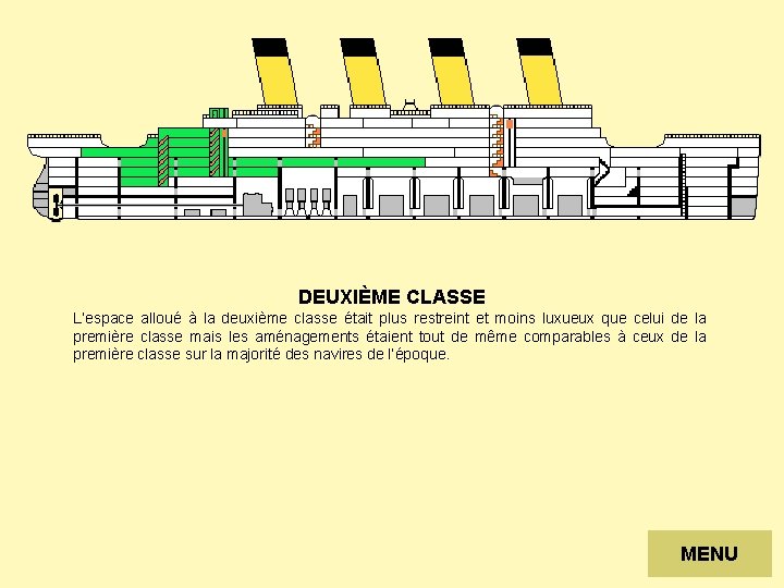 DEUXIÈME CLASSE L’espace alloué à la deuxième classe était plus restreint et moins luxueux