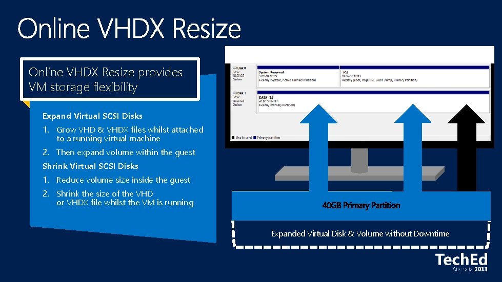 Online VHDX Resize provides VM storage flexibility Expand Virtual SCSI Disks 1. Grow VHD