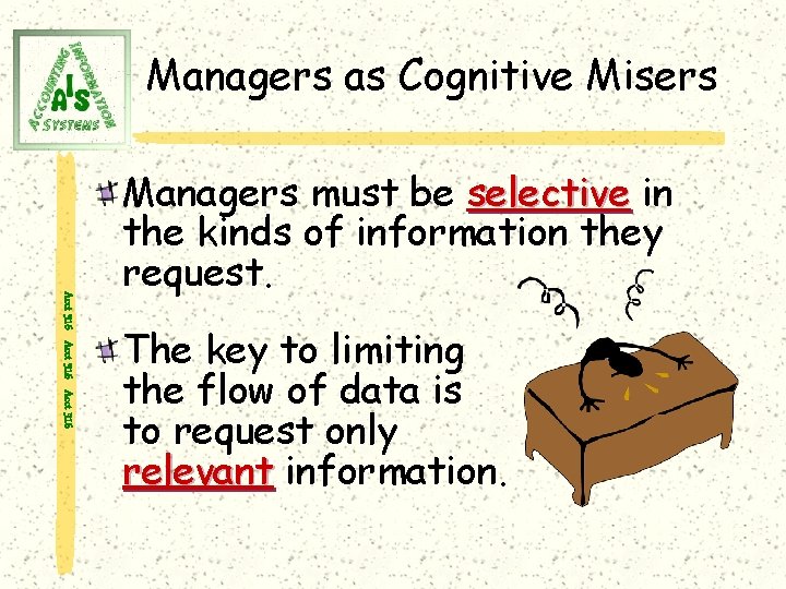 Managers as Cognitive Misers Acct 316 Managers must be selective in the kinds of