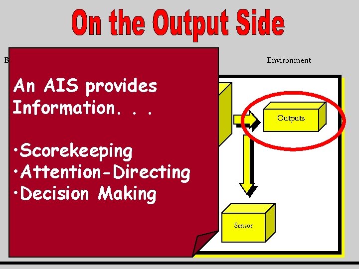 Environment Boundary An AIS provides Process Information. . . Inputs Outputs (Transformation) • Scorekeeping