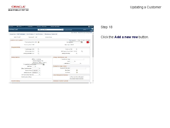 Updating a Customer Step 18 Click the Add a new row button. 