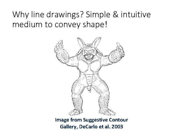 Why line drawings? Simple & intuitive medium to convey shape! Image from Suggestive Contour