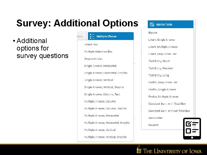 Survey: Additional Options • Additional options for survey questions 