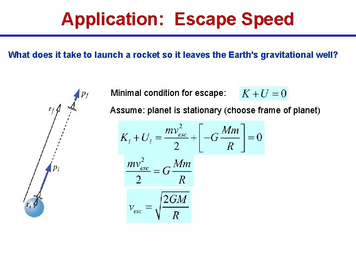 Application: Escape Speed What does it take to launch a rocket so it leaves