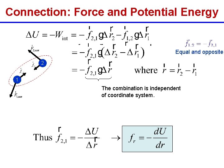 Connection: Force and Potential Energy Equal and opposite 2 1 The combination is independent