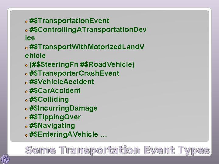 #$Transportation. Event #$Controlling. ATransportation. Dev ice #$Transport. With. Motorized. Land. V ehicle (#$Steering. Fn