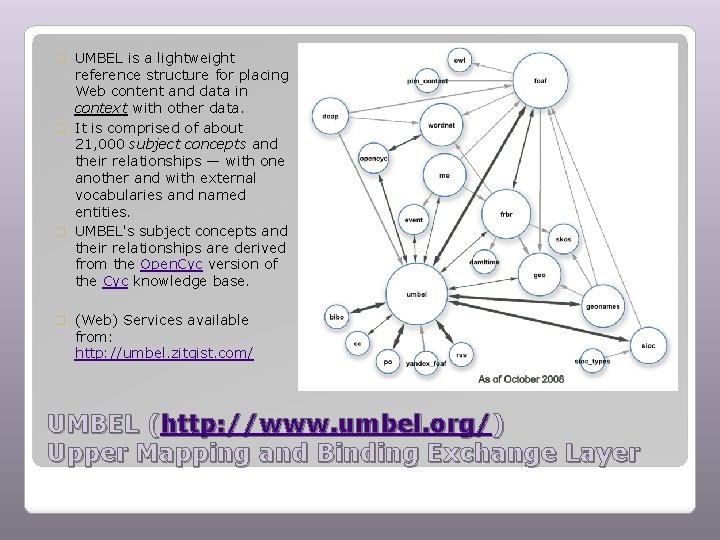 � UMBEL is a lightweight reference structure for placing Web content and data in