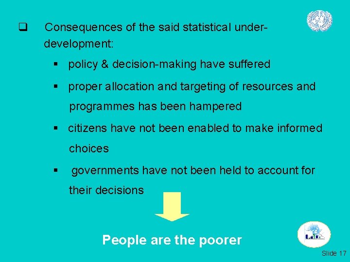 q Consequences of the said statistical underdevelopment: § policy & decision-making have suffered §