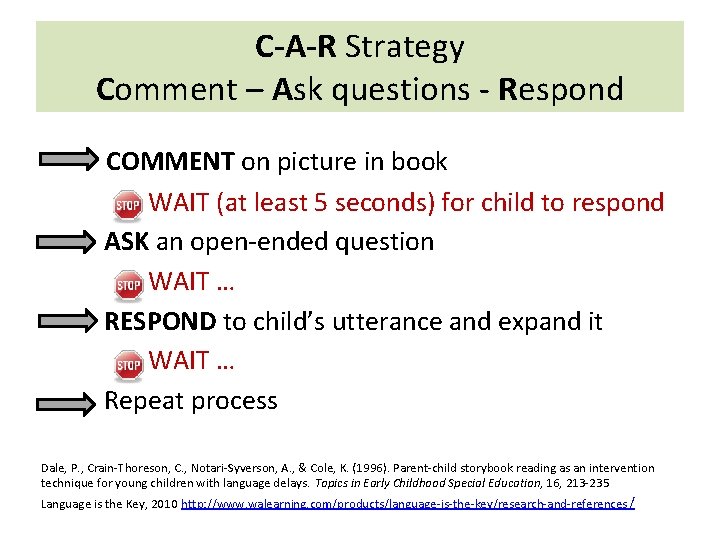 C-A-R Strategy Comment – Ask questions - Respond COMMENT on picture in book WAIT