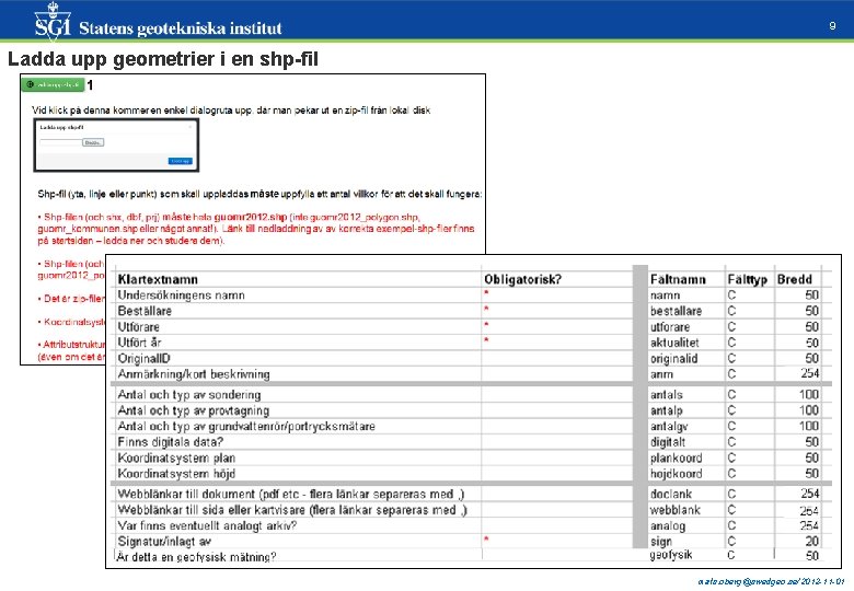 9 Ladda upp geometrier i en shp-fil mats. oberg@swedgeo. se/2012 -11 -01 