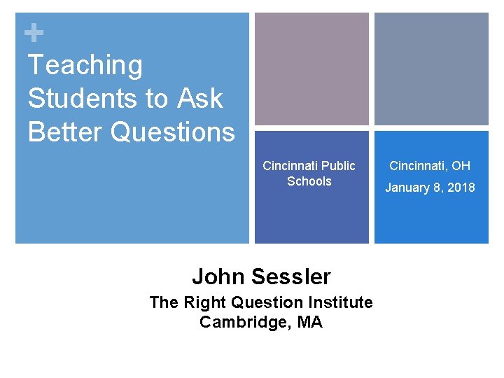 + Teaching Students to Ask Better Questions Cincinnati Public Schools John Sessler The Right