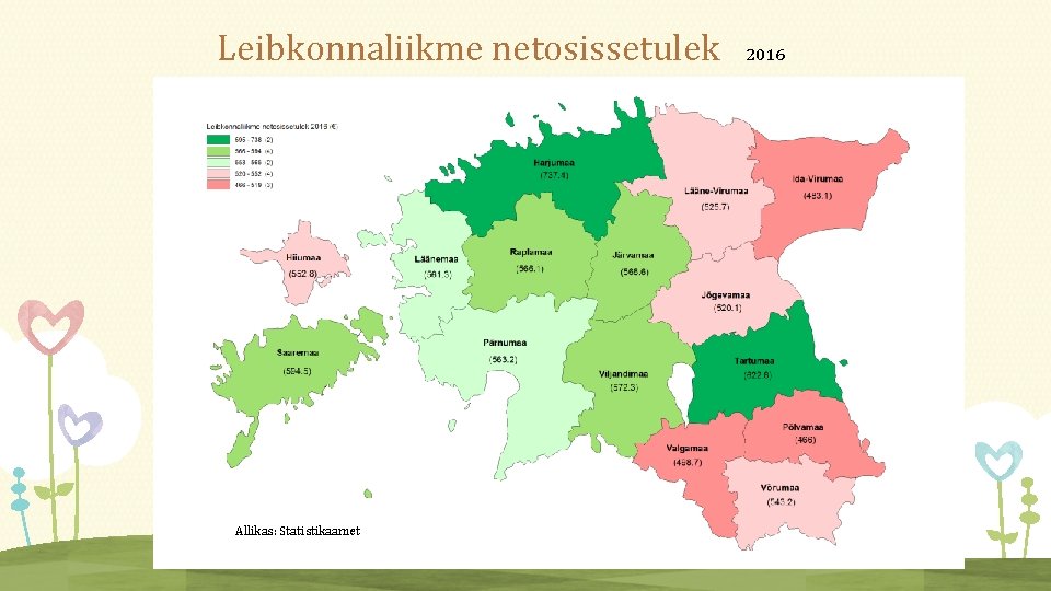 Leibkonnaliikme netosissetulek Allikas: Statistikaamet 2016 