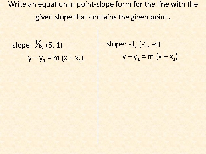 Write an equation in point-slope form for the line with the given slope that