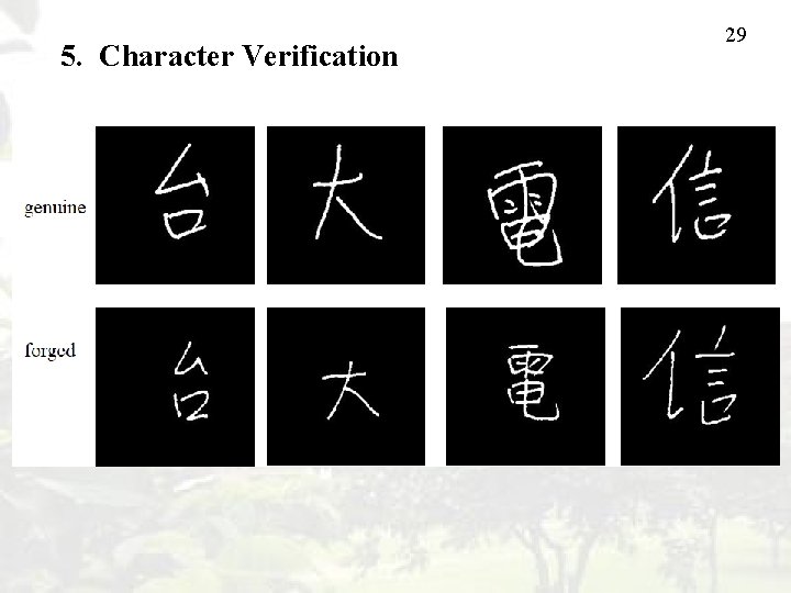5. Character Verification 29 