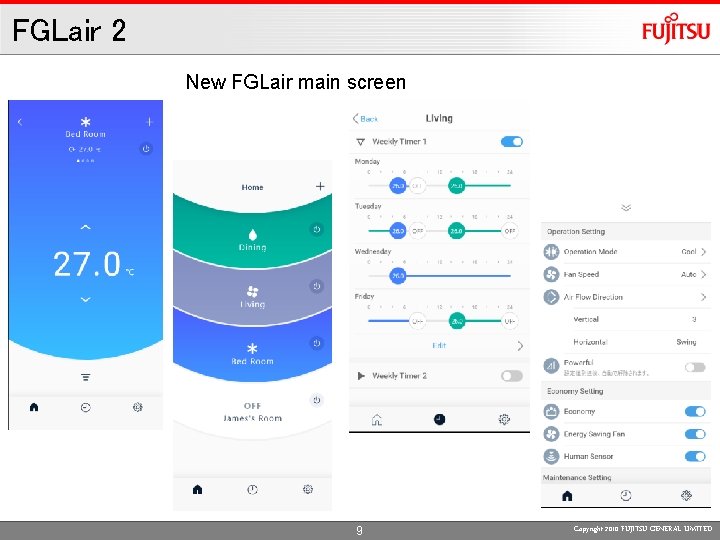 FGLair 2 New FGLair main screen 9 Copyright 2010 FUJITSU GENERAL LIMITED 