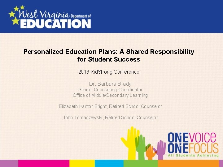 Personalized Education Plans: A Shared Responsibility for Student Success 2016 Kid. Strong Conference Dr.